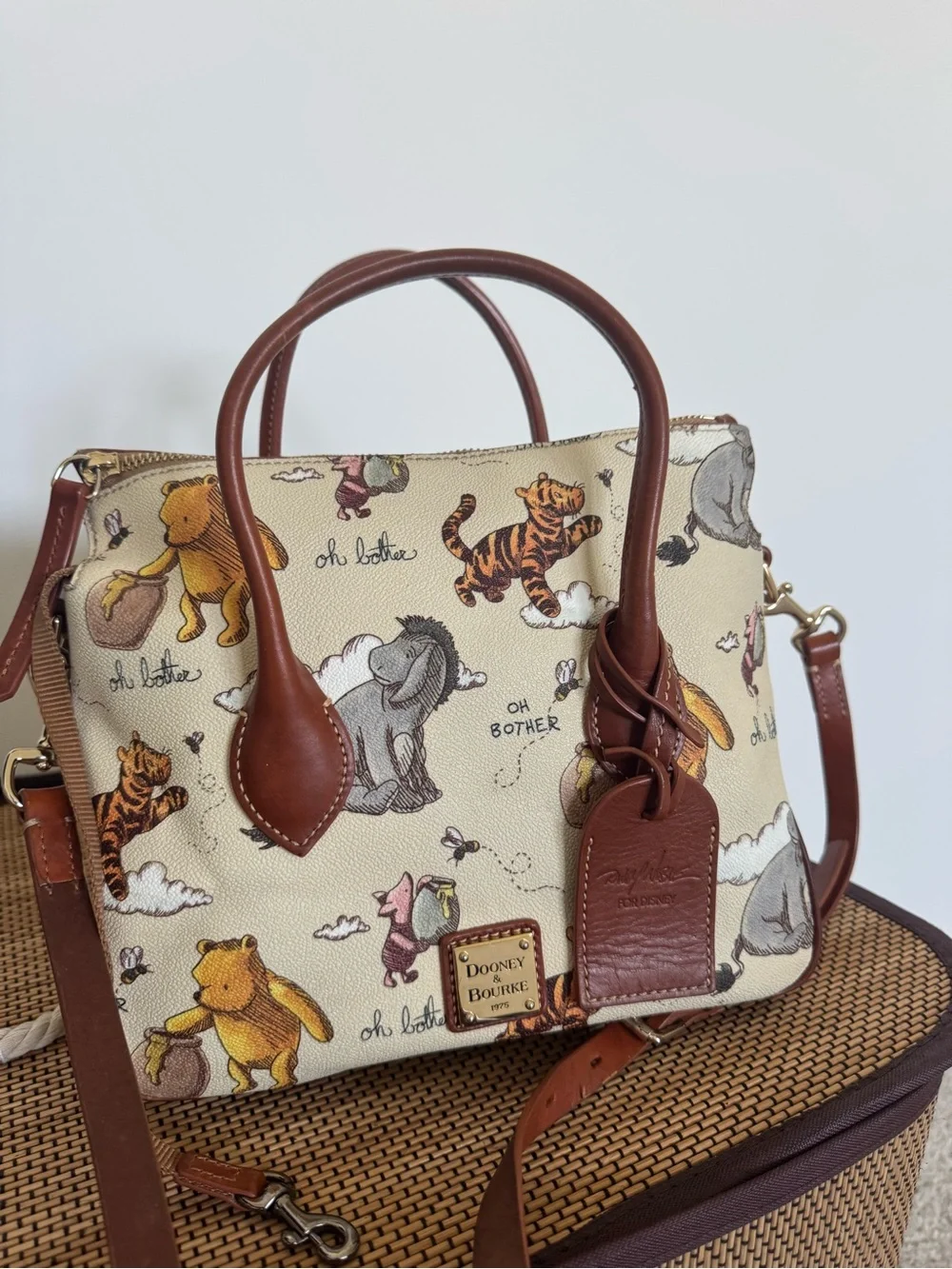Dooney & Bourke Cream Winnie the Pooh Print Satchel with Brown Trim - Picture 1 of 6